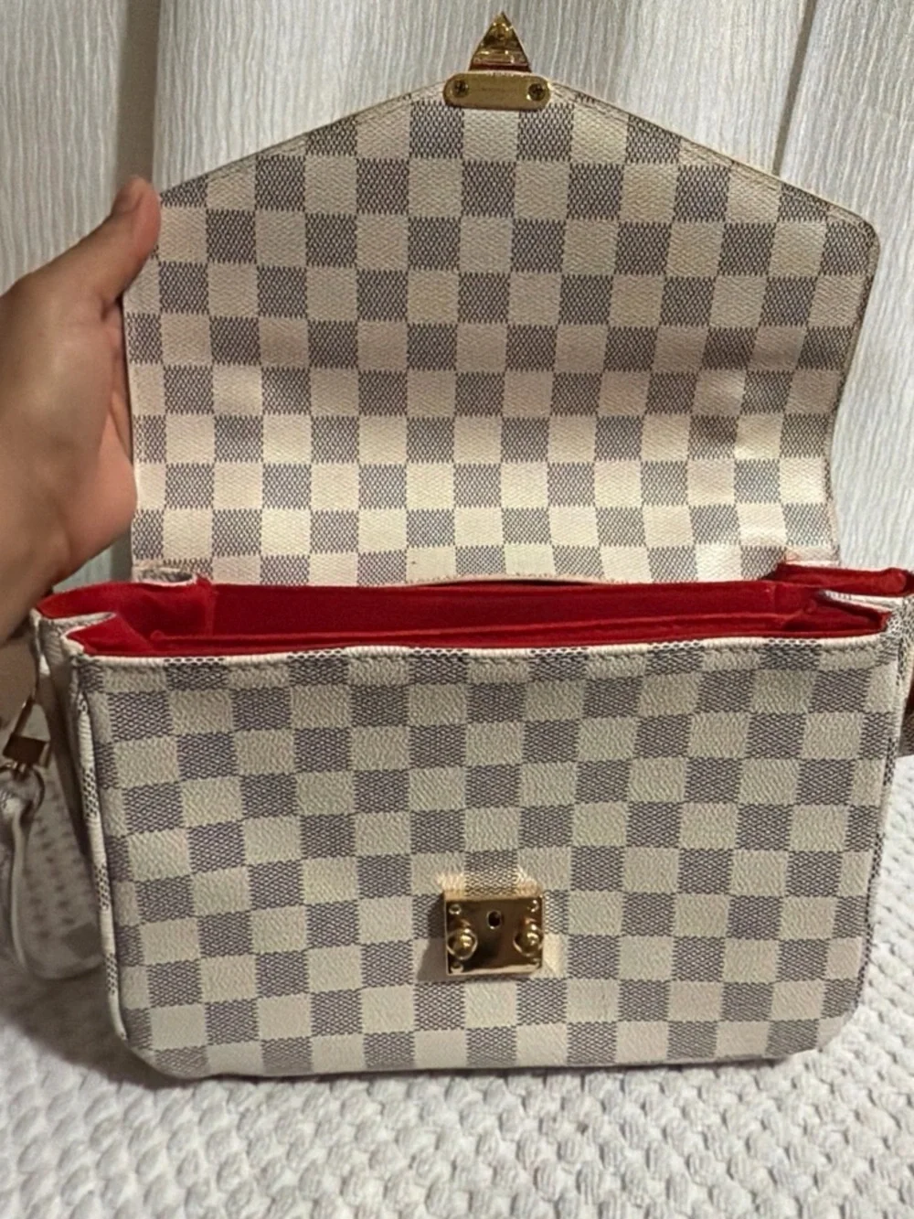 Cream Check Crossbody Shoulder Bag with Gold Hardware